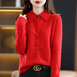 Zingj And Autumn POLO Collar Knit Shirt With Loose Long-Sleeved Sweater Non-Cashmere Cardigan Temperament Lapel Coat-Outfit