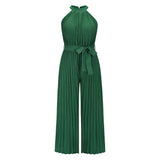 Halter Off Shoulder Sleeveless Tunics Wide Leg Pants Jumpsuits Rompers Summer Lace-up High Waist Plus Size Party