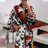 Spot 2025 Women's Fashion Print Long Sleeve Shirt Casual Pants Two