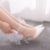 Butterfly Flower Wedding Shoes One-Word Wristband Bridal Shoes Fine Heel Wedding Shoes Women Sandals Tip High