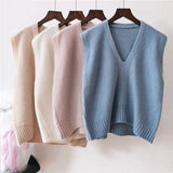 Solid Color V-neck Sweater Vest Women Loose Sleeveless Simple Commuter Undecorated Knitted Sweater Vest Femal
