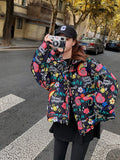 Winter Fashion New Graffiti Down Hooded Padded Loose Coat Winter Ladies Winter Jacket Women Winter Coat for Women