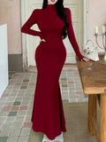 Elegant Black Mermaid Dress Women Casual Chic Long Sleeve Sexy Evening Party Dress French Vintage Pretty Long Dress