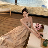 Zingj Light Luxury Sling Advanced Sense Three-Dimensional Flower Hanging Neck With Texture Sense Fold Show Thin Holiday