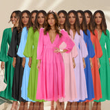 Zingj Autumn And Winter V Collar Waist Show Thin Pleated Long Sleeve Small Fresh Dress Female