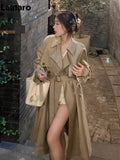 Spring Autumn Long Khaki Trench Coat for Women Belt Double Breasted Loose Casual Runway Luxury Designer Clothes