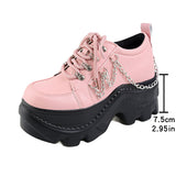 Babes Rock Dark Punk Round Head Height Tie With Thick-Soled Pine Pastry Shoes Sub-Cultural Small Leather