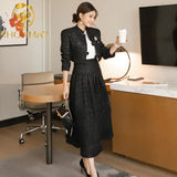 Winter Elegant OL Winter Korean Version Woolen Short Coat Skirt Suit Big Swing Casual Evening Party 2 piece