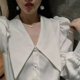 Womens Casual Loose Solid Minority Fashionable Retro Autumn Korean Style Elegant Feminino Blouses All-match Simple