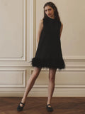 Spring 2025 New Fashion Niche Design Feel Solid Color Collar Feather Splicing High Sense Short Dress Dress