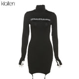 Fashion Casual Print Letter Long Sleeve Turtleneck Women Bodycon Dresses 2021 Autumn New Streetwear Stretch Wild