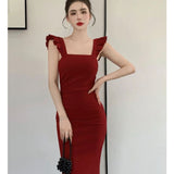 Women Elegant Sleeveless Midi Bodycon Tank Dress Solid Lady Clothing Femme Fashion Robe