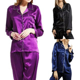 Piece Women Sleepwear Satin Pajamas Sets Long Sleeve Autumn Sleepwear Faux Silk Pajamas Suit Female