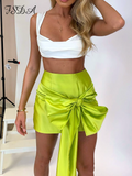 Bow Satin Bodycon Skirt Women Green Y2K Mini 2022 Summer Autumn Red High Waist Club Party Pencil Skirts