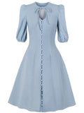 Women Party Dress 50s 60s 40s Midi Robe Female Casual Korean French Style Retro Vintage Button Shirt Swing Tunic Dress