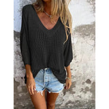 For The New T-Shirt Women's Hollow Long-Sleeved Knitted Shirt Languid Style Design V Collar Sunscreen Sexy