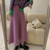 Pink Vintage Japanese Skirt Women Knit High Waist A Line Soft Casual Elegant Skirts sweater Autumn Winter Fashion