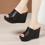 Heel Slippers Women's Summer 2023 New Style Muffin Thick Soles Fashionable Large Size Flip-Flops Skid-Proof Slippers Wear High-Heeled