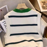Neck Knitted Cardigan Vest Women's Loose Impact Color Pocket Striped Vest A Variety Of Small Shoulder Sweaters Leisure