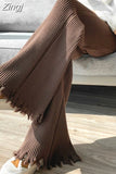 Tassels Wide Leg Knitted Pants Women Winter Stripe Loose Trousers Femme Casual Full Length Warm Sweater Pants