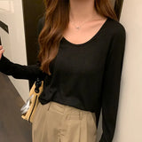 Egg Collar Tencel Long-Sleeved T-Shirt Women Wear The New Soft Waxy Skin Bottoming Shirt In