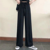 Leg Pants Women Pure Black Lace-up Korean Style Loose Leisure High Waists Female Spring Long Daily Trousers Streetwear
