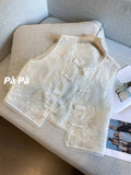 Heavy Industry New Chinese Style Buckle Embroidered Vest Women's Summer Thin Sleeveless Mesh Chinese Style Horse Clip
