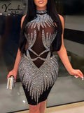 see through rhinestone bodycon summer dress women Glitter mini club birthday party dress womens evening dresses
