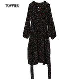 2021 Dress Sexy V Neck Floral Printed Elastic High Waist Long Sleeve A Line Fashion Women's