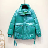 New Winter Women Stand Collar Bright Color Down Coat 90% White Duck Down Parkas Thickness Warm Oversize Snow