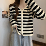 Zingj Size Stripe Long Sleeve Knit Cardigan Coat Female Autumn Korean Fat Mm Loose Show Thin Cover Belly Zipper Jacket Tide-Outfit