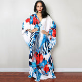 Print Deep V-neck Dress Batwing Sleeve Long Dresses Women 2022 Summer Dress Beachwear Bohemian Women Kaftan