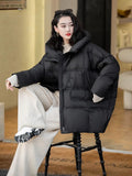 Retro Plate Buckle Large Size Down Jacket Female 2024 Winter Art Hoodie Loose Add Thick White Duck Down Fat MM Coat Tide-Outfit