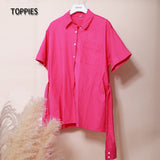 Summer Imitation linen Shorts Pants Sets Woman Leisure Fake Sleeve Belt Shirts High Waist Shorts Wide Leg