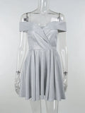 Bright Women Party Dress Off Shoulder Draped Korean Elegant Fashion Sexy Chic Christmas Mini Dresses For New Year