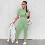 Zingj New Women's Casual Two-Piece Slim Short Sleeve Sports Suit-Outfit