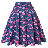 Women Retro Pleated Skirts 50s Kawai Vintage Rockabilly Swing Flamingo Printed High Waist Casual Tutu Summer Skater