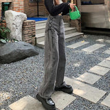 Gothic High Waist Jeans Women Chic Side Lace Up Wide Leg Denim Pants Female Harajuku Y2K Streetwear Straight