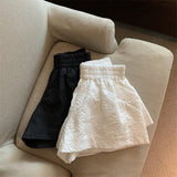 High Waist White Jacquard Shorts Women Loose Black Shorts Summer Streetwear Pockets Wide Leg Shorts For