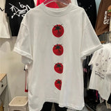 Summer Y2k Aesthetic Loose Tees Kawaii Cute Tomato Print T-shirts Short Sleeve O Neck Fashion All Match Tops