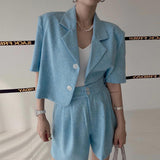 Zingj Chic Summer Temperament Small Fragrant Wind Suit Collar Short Coat High Waist Versatile Two Button Wide Leg Shorts-Outfit