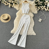 Zingj Kong Flavor Retro Knit Suit Short Sleeveless Jacket Women's High Waist Horn