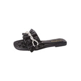 Zingj Size Pearl Chain Slippers Female 2024 Casual Temperament One Character Flat Slippers Fairy Wind Slippers Female-Outfit