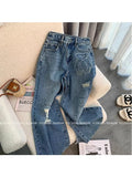 Bear Print Straight Loose Jeans Women Retro High Street Oversize Casual Denim Trousers Harajuku High Waist Jean