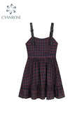 A Line Suspender Dress Dress Gothic Vintage Plaid Harajuku Short Sleeve Party Mini Dress Summer Fashion Streetwear