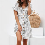 Summer Beach Chiffon Dress Casual Short Sleeve Polka Dot Dress Boho Mini Party Dress Elegant V Neck Sundress