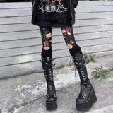 Bottom Knight Boots Women 2025 New Dark Style Punk High-Sleest Boots With Locomotive Long-Treneled Tidal