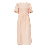 Zingj Women's Summer New V-Neck Short-Sleeve Tie Dress French Commuter Solid Color Dress-Outfit