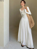 Casual Long Sleeve Maxi Bodycon Dress for Women Elegant Fashion Chic Evening Prom White Robe Female Spring Clothes