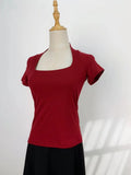 Zingj West Sister With The Same Wine Red Short-Sleeve T-Shirt Female Shoulder Chic Beautiful Small Shirt This Life Year Slim